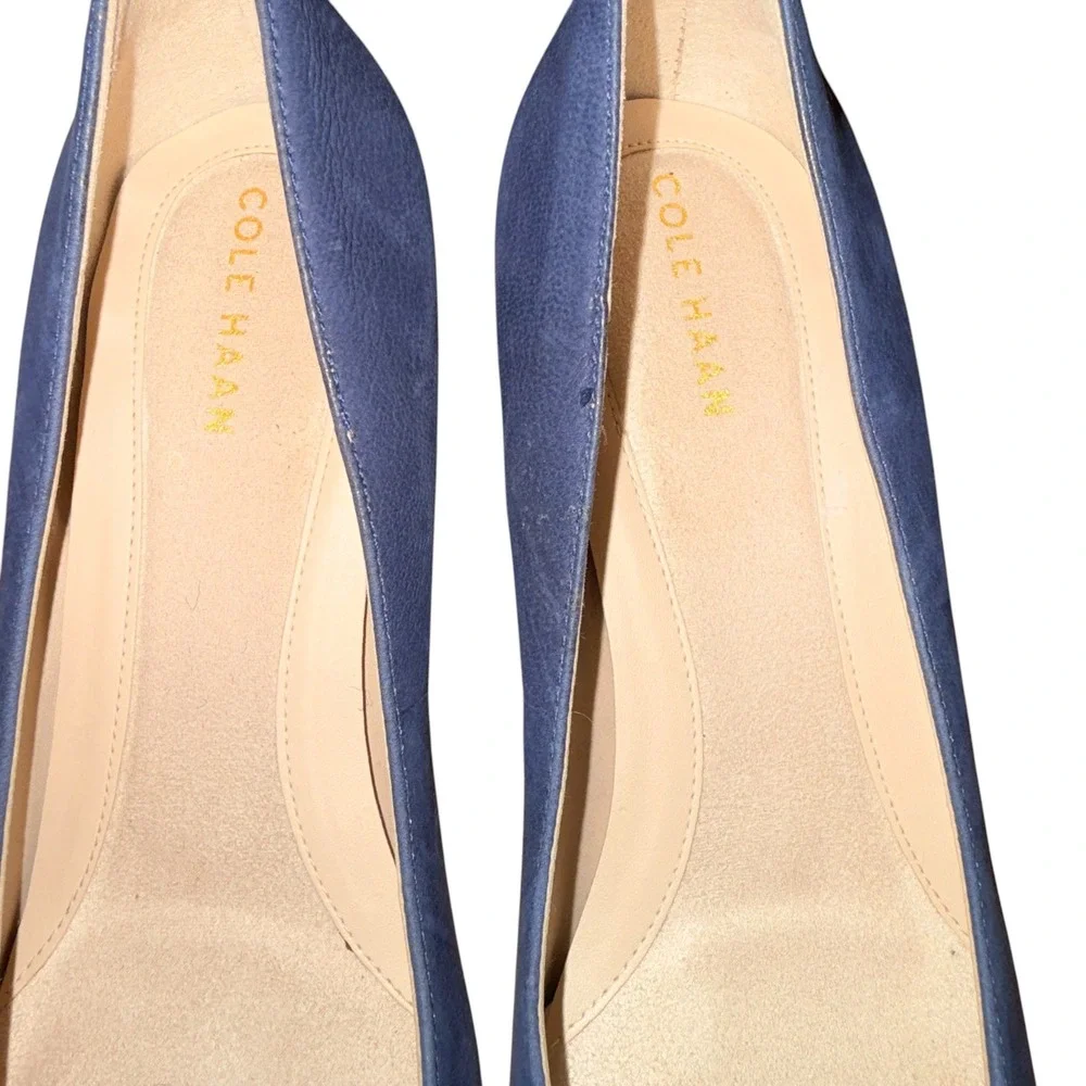 Cole Haan Tali Grand Waterproof Wedge Pump Womens 6.5B Pre-Owned Heel Blue Suede
